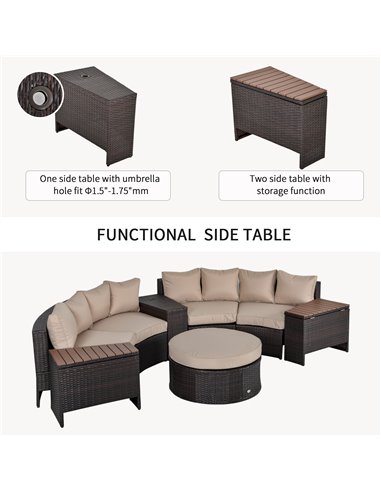 Outsunny 4-Seater PE Rattan Garden Sofa Set Half Round Conversation Furniture Set with Side Table Beige