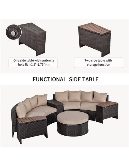 Outsunny 4-Seater PE Rattan Garden Sofa Set Half Round Conversation Furniture Set with Side Table Beige - pic 21926 | FastDaddyshop