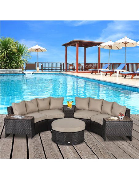 Outsunny 4-Seater PE Rattan Garden Sofa Set Half Round Conversation Furniture Set w/ Side Table Beige - pic 21929 | FastDaddyshop
