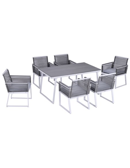 Outsunny 6-Seater Garden Dining Set with PE Rattan Cushioned Chairs and Rectangle Table, Grey - pic 21930 | FastDaddyshop