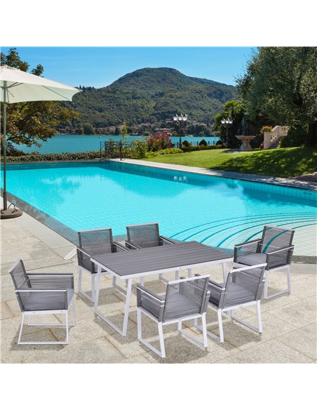 Outsunny 6-Seater Garden Dining Set with PE Rattan Cushioned Chairs and Rectangle Table, Grey - pic 21931 | FastDaddyshop