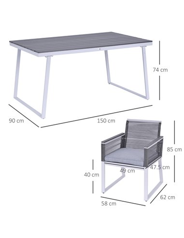 Outsunny 6-Seater Garden Dining Set with PE Rattan Cushioned Chairs and Rectangle Table, Grey