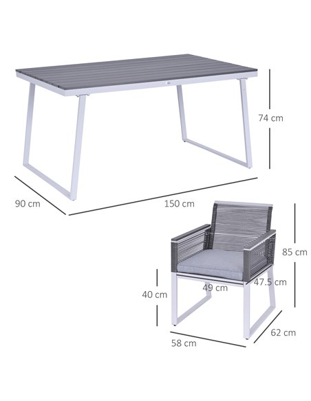 Outsunny 6-Seater Garden Dining Set with PE Rattan Cushioned Chairs and Rectangle Table, Grey - pic 21932 | FastDaddyshop