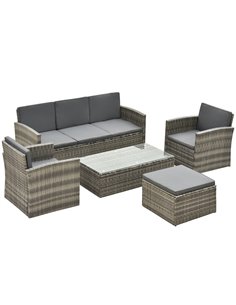 Outsunny 6-Seater Outdoor Garden Rattan Furniture Set w/ Table Grey