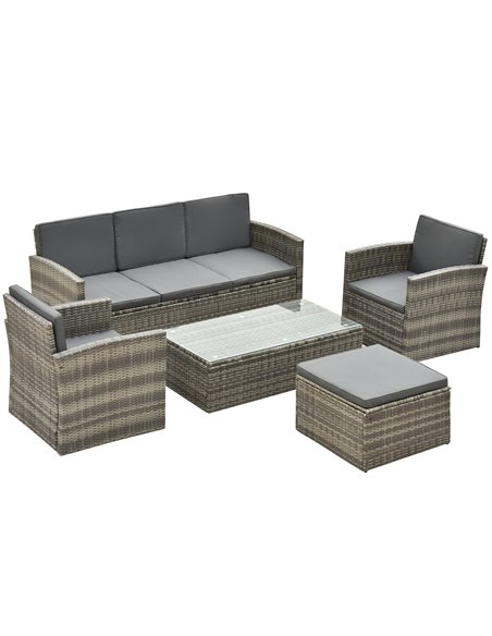 Outsunny 6-Seater Outdoor Garden Rattan Furniture Set w/ Table Grey - pic 21939 | FastDaddyshop