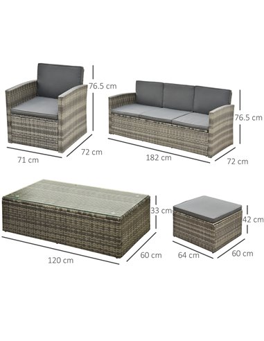 Outsunny 6-Seater Outdoor Garden Rattan Furniture Set w/ Table Grey
