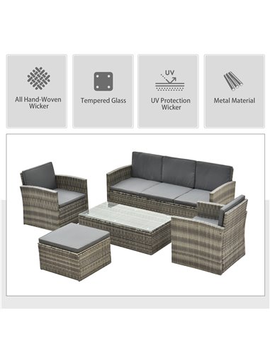 Outsunny 6-Seater Outdoor Garden Rattan Furniture Set w/ Table Grey