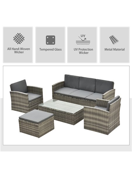 Outsunny 6-Seater Outdoor Garden Rattan Furniture Set w/ Table Grey - pic 21942 | FastDaddyshop