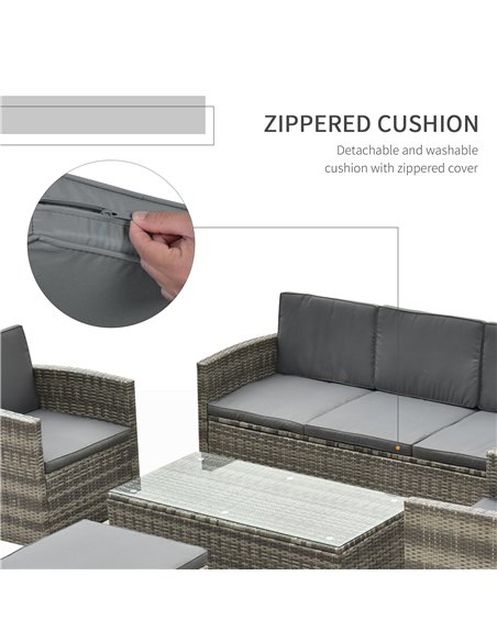 Outsunny 6-Seater Outdoor Garden Rattan Furniture Set w/ Table Grey - pic 21943 | FastDaddyshop