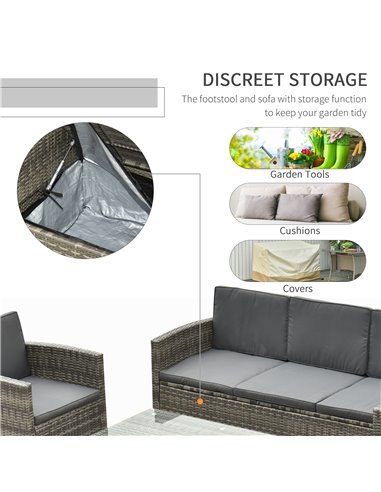Outsunny 6-Seater Outdoor Garden Rattan Furniture Set w/ Table Grey