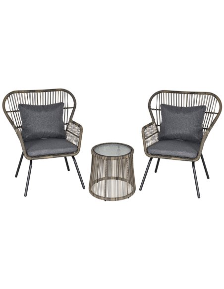 Outsunny 2 Seater Outdoor Patio Bistro Set, Wicker Rattan Furniture 2 Chairs 1 Coffee Table with Metal Legs for Garden, Backyard - pic 21957 | FastDaddyshop