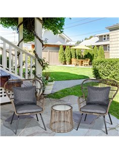 Outsunny 2 Seater Outdoor Patio Bistro Set, Wicker Rattan Furniture 2 Chairs 1 Coffee Table with Metal Legs for Garden, Backyard 2