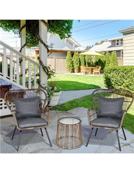 Outsunny 2 Seater Outdoor Patio Bistro Set, Wicker Rattan Furniture 2 Chairs 1 Coffee Table with Metal Legs for Garden, Backyard - pic 21958 | FastDaddyshop