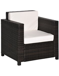 Outsunny 1 Seater Rattan Garden All-Weather Wicker Weave Single Sofa Armchair with Fire Resistant Cushion - Brown