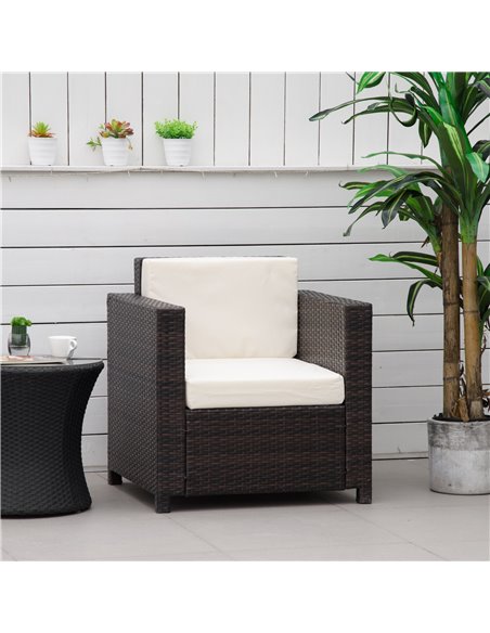 Outsunny 1 Seater Rattan Garden All-Weather Wicker Weave Single Sofa Armchair with Fire Resistant Cushion - Brown - pic 21967 | FastDaddyshop