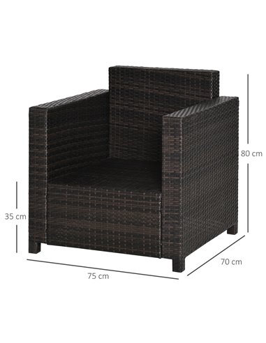 Outsunny 1 Seater Rattan Garden All-Weather Wicker Weave Single Sofa Armchair with Fire Resistant Cushion - Brown