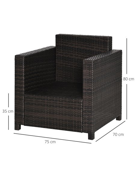 Outsunny 1 Seater Rattan Garden All-Weather Wicker Weave Single Sofa Armchair with Fire Resistant Cushion - Brown - pic 21968 | FastDaddyshop