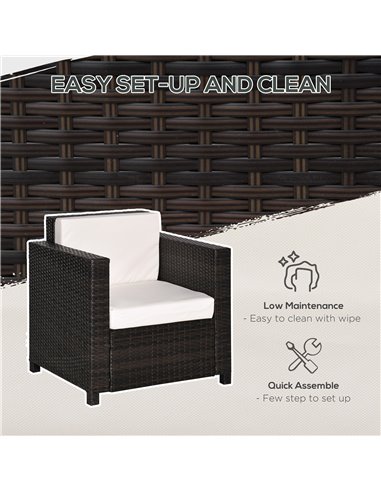 Outsunny 1 Seater Rattan Garden All-Weather Wicker Weave Single Sofa Armchair with Fire Resistant Cushion - Brown