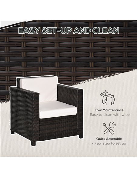Outsunny 1 Seater Rattan Garden All-Weather Wicker Weave Single Sofa Armchair with Fire Resistant Cushion - Brown - pic 21971 | FastDaddyshop