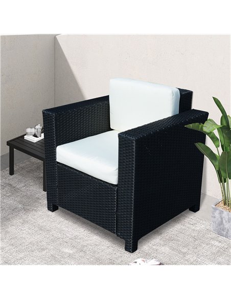Outsunny 1 Seater Rattan Garden All-Weather Wicker Weave Single Sofa Armchair with Fire Resistant Cushion - Black - pic 21976 | FastDaddyshop
