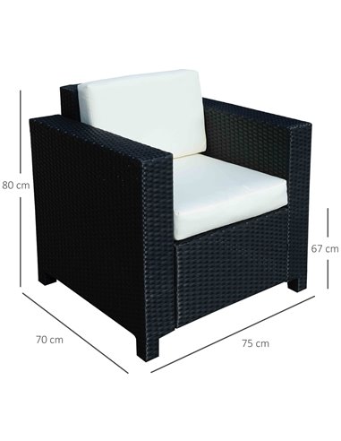 Outsunny 1 Seater Rattan Garden All-Weather Wicker Weave Single Sofa Armchair with Fire Resistant Cushion - Black