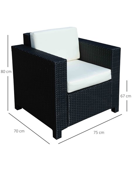 Outsunny 1 Seater Rattan Garden All-Weather Wicker Weave Single Sofa Armchair with Fire Resistant Cushion - Black - pic 21977 | FastDaddyshop