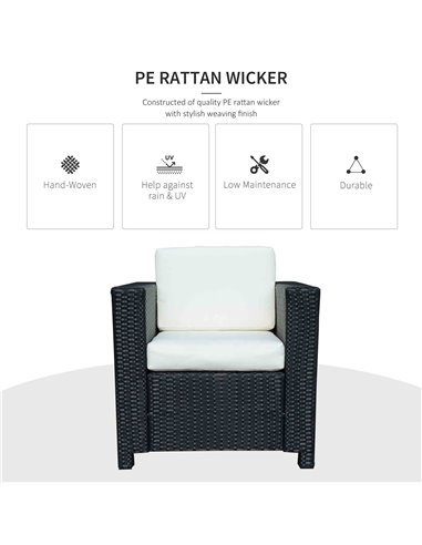 Outsunny 1 Seater Rattan Garden All-Weather Wicker Weave Single Sofa Armchair with Fire Resistant Cushion - Black