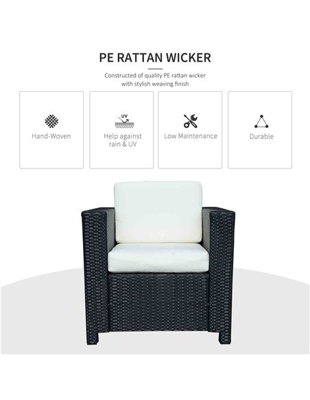 Outsunny 1 Seater Rattan Garden All-Weather Wicker Weave Single Sofa Armchair with Fire Resistant Cushion - Black - pic 21979 | FastDaddyshop