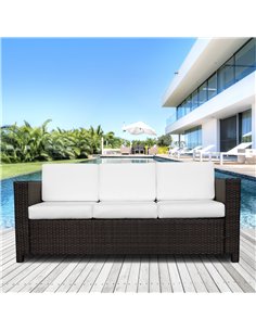 Outsunny Garden Rattan 3 Seater All-Weather Wicker Weave Metal Frame Chair with Fire Resistant Cushion - Brown 2