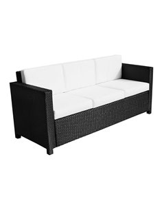 Outsunny Garden Rattan Sofa 3 Seater All-Weather Wicker Weave Metal Frame Chair with Fire Resistant Cushion - Black