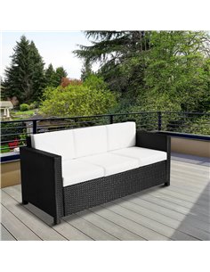 Outsunny Garden Rattan Sofa 3 Seater All-Weather Wicker Weave Metal Frame Chair with Fire Resistant Cushion - Black 2