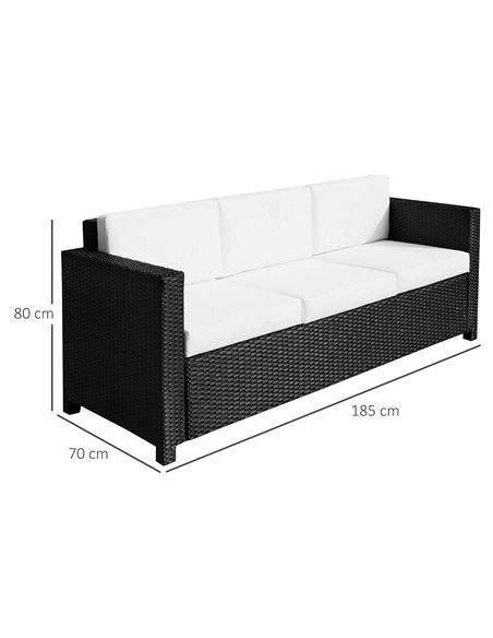 Outsunny Garden Rattan Sofa 3 Seater All-Weather Wicker Weave Metal Frame Chair with Fire Resistant Cushion - Black - pic 21995 | FastDaddyshop