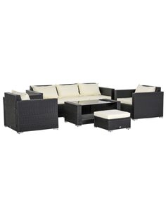 Outsunny 6-Seater Rattan Sofa Set Garden Furniture Outdoor Wicker Weave and Aluminium Frame Conservatory Table Chairs w/ Cushion
