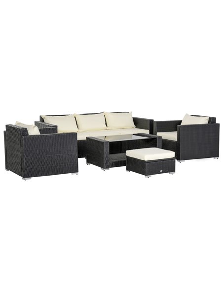 Outsunny 6-Seater Rattan Sofa Set Garden Furniture Outdoor Wicker Weave and Aluminium Frame Conservatory Table Chairs w/ Cushion - pic 22002 | FastDaddyshop