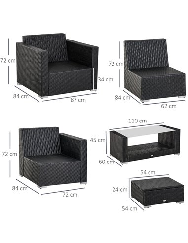 Outsunny 6-Seater Rattan Sofa Set Garden Furniture Outdoor Wicker Weave and Aluminium Frame Conservatory Table Chairs w/ Cushion