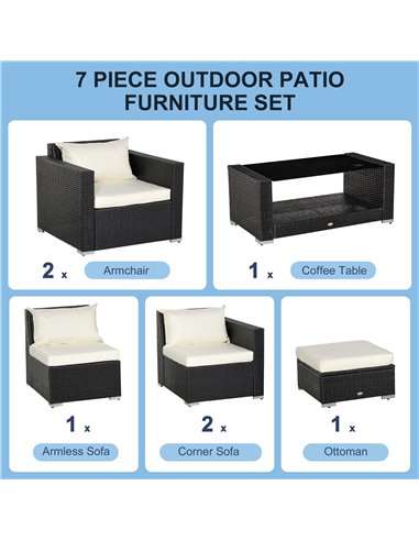 Outsunny 6-Seater Rattan Sofa Set Garden Furniture Outdoor Wicker Weave and Aluminium Frame Conservatory Table Chairs w/ Cushion