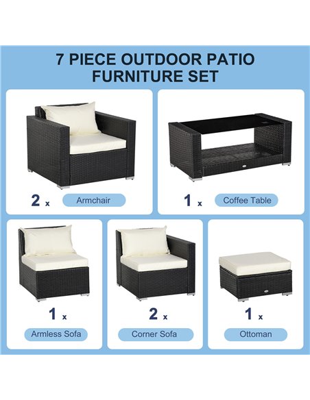 Outsunny 6-Seater Rattan Sofa Set Garden Furniture Outdoor Wicker Weave and Aluminium Frame Conservatory Table Chairs w/ Cushion - pic 22005 | FastDaddyshop