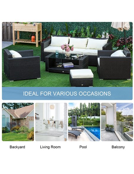 Outsunny 6-Seater Rattan Sofa Set Garden Furniture Outdoor Wicker Weave and Aluminium Frame Conservatory Table Chairs w/ Cushion - pic 22008 | FastDaddyshop