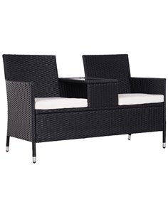 Outsunny Garden Rattan 2 Seater Companion Seat Wicker Love Seat Weave Partner Bench w/ Cushions Patio Outdoor Furniture (Black)