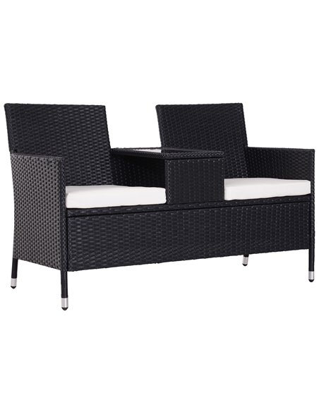 Outsunny Garden Rattan 2 Seater Companion Seat Wicker Love Seat Weave Partner Bench w/ Cushions Patio Outdoor Furniture (Black) - pic 22011 | FastDaddyshop