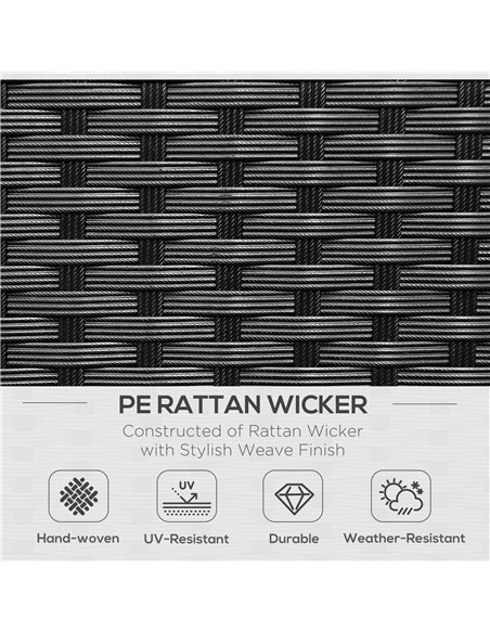 Outsunny Garden Rattan 2 Seater Companion Seat Wicker Love Seat Weave Partner Bench w/ Cushions Patio Outdoor Furniture (Black) - pic 22014 | FastDaddyshop