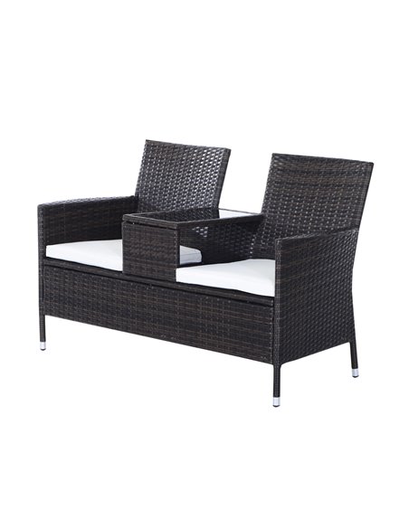 Outsunny Garden Rattan 2 Seater Companion Seat Wicker Love Seat Weave Partner Bench w/ Cushions Patio Outdoor Furniture (Brown) - pic 22021 | FastDaddyshop
