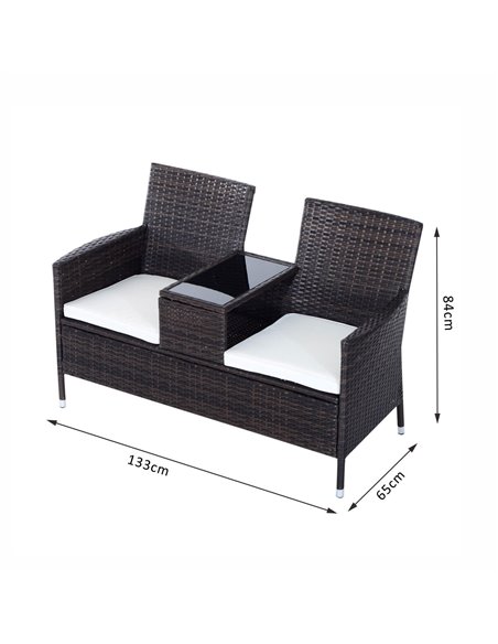 Outsunny Garden Rattan 2 Seater Companion Seat Wicker Love Seat Weave Partner Bench w/ Cushions Patio Outdoor Furniture (Brown) - pic 22022 | FastDaddyshop
