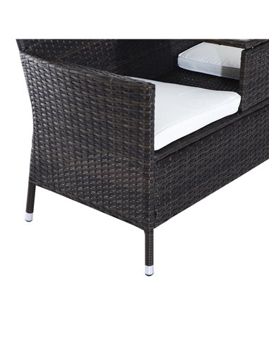 Outsunny Garden Rattan 2 Seater Companion Seat Wicker Love Seat Weave Partner Bench w/ Cushions Patio Outdoor Furniture (Brown)