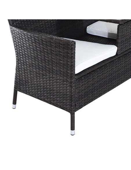 Outsunny Garden Rattan 2 Seater Companion Seat Wicker Love Seat Weave Partner Bench w/ Cushions Patio Outdoor Furniture (Brown) - pic 22027 | FastDaddyshop