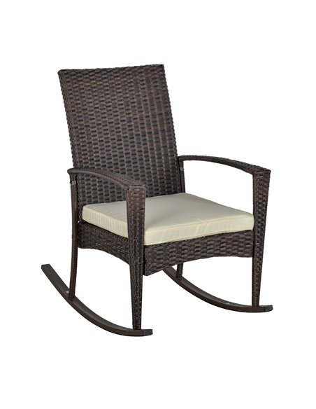Outsunny Rattan Rocking Chair Rocker Garden Furniture Seater Patio Bistro Relaxer Outdoor Wicker Weave with Cushion - Brown - pic 22029 | FastDaddyshop
