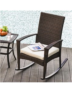Outsunny Rattan Rocking Chair Rocker Garden Furniture Seater Patio Bistro Relaxer Outdoor Wicker Weave with Cushion - Brown 2