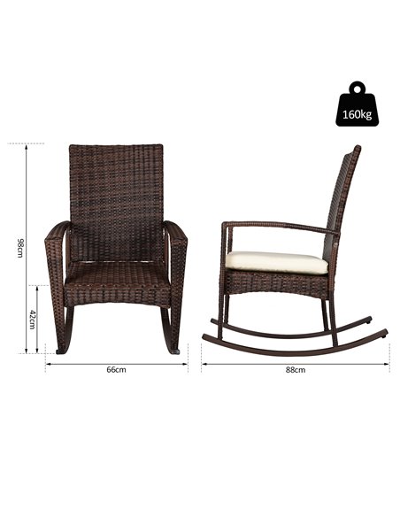 Outsunny Rattan Rocking Chair Rocker Garden Furniture Seater Patio Bistro Relaxer Outdoor Wicker Weave with Cushion - Brown - pic 22031 | FastDaddyshop