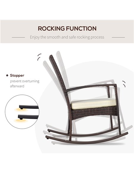 Outsunny Rattan Rocking Chair Rocker Garden Furniture Seater Patio Bistro Relaxer Outdoor Wicker Weave with Cushion - Brown - pic 22032 | FastDaddyshop