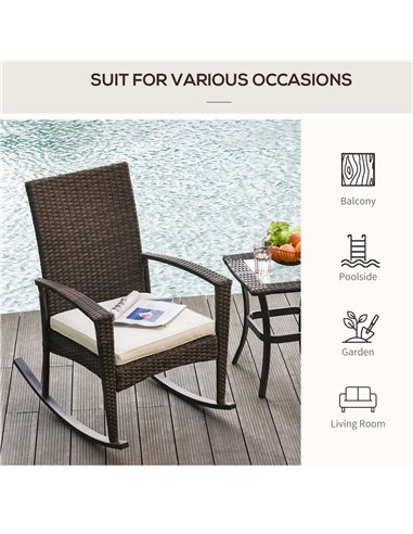 Outsunny Rattan Rocking Chair Rocker Garden Furniture Seater Patio Bistro Relaxer Outdoor Wicker Weave with Cushion - Brown